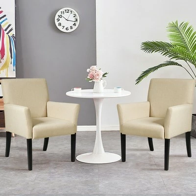 Costway Set of 2 Arm Chair Guest Chair Home Office w/ Wooden Legs 4 Costway Set of 2 Arm Chair Guest Chair Home Office w/ Wooden Legs - Image 2