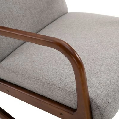 HomCom Linen Fabric Rocking Chair with Curved Wood Base 9 HomCom Linen Fabric Rocking Chair with Curved Wood Base - Image 7