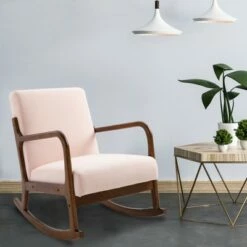 HomCom Linen Fabric Rocking Chair with Curved Wood Base 19 HomCom Linen Fabric Rocking Chair with Curved Wood Base -Living Room Chairs store unnamed file 14142