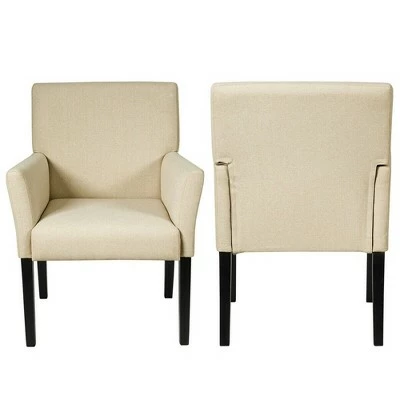 Costway Set of 2 Arm Chair Guest Chair Home Office w/ Wooden Legs 6 Costway Set of 2 Arm Chair Guest Chair Home Office w/ Wooden Legs - Image 4
