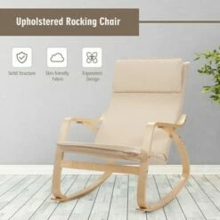 Costway Modern Bentwood Rocking Chair Fabric Upholstered Relax Rocker Lounge Chair GrayBeige -Living Room Chairs store unnamed file 14167