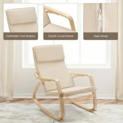 Costway Modern Bentwood Rocking Chair Fabric Upholstered Relax Rocker Lounge Chair GrayBeige -Living Room Chairs store unnamed file 14170