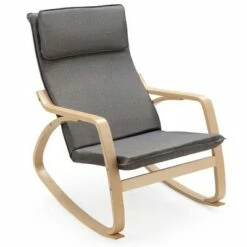 Costway Modern Bentwood Rocking Chair Fabric Upholstered Relax Rocker Lounge Chair GrayBeige -Living Room Chairs store unnamed file 14174