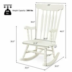 Costway Solid Wood Rocking Chair Porch Rocker Indoor Outdoor Seat Glossy Finish WhiteCoffee