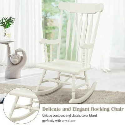 Costway Solid Wood Rocking Chair Porch Rocker Indoor Outdoor Seat Glossy Finish WhiteCoffee 7 Costway Solid Wood Rocking Chair Porch Rocker Indoor Outdoor Seat Glossy Finish WhiteCoffee - Image 5