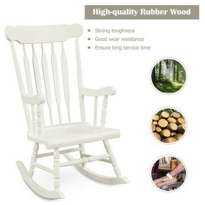 Costway Solid Wood Rocking Chair Porch Rocker Indoor Outdoor Seat Glossy Finish WhiteCoffee 8 Costway Solid Wood Rocking Chair Porch Rocker Indoor Outdoor Seat Glossy Finish WhiteCoffee - Image 6