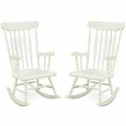 Costway Set of 2 Wood Rocking Chair Glossy Finish White Coffe -Living Room Chairs store unnamed file 14208