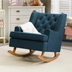 Boston Tufted Fabric Rocking Chair Navy Blue - CorLiving