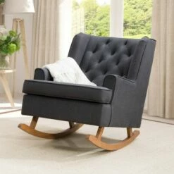 Boston Tufted Fabric Rocking Chair Dark Gray - CorLiving