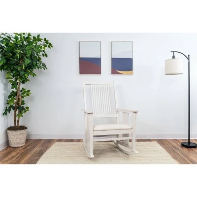 Gift Mark Mission Style Adult Rocking Chair with White Faux Leather Seat 3 Gift Mark Mission Style Adult Rocking Chair with White Faux Leather Seat