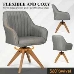 Costway Swivel Accent Chair Fabric Vanity Study Armchair w/Beech Wood Legs Gray -Living Room Chairs store unnamed file 14458