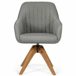 Costway Swivel Accent Chair Fabric Vanity Study Armchair w/Beech Wood Legs Gray -Living Room Chairs store unnamed file 14461