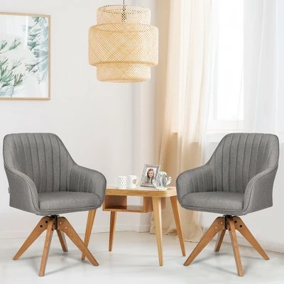 Costway Set of 2 Swivel Accent Chair Fabric Vanity Study ArmChair w/Wood Legs 4 Costway Set of 2 Swivel Accent Chair Fabric Vanity Study ArmChair w/Wood Legs - Image 2