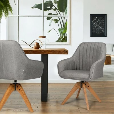 Costway Set of 2 Swivel Accent Chair Fabric Vanity Study ArmChair w/Wood Legs 5 Costway Set of 2 Swivel Accent Chair Fabric Vanity Study ArmChair w/Wood Legs - Image 3