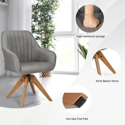Costway Set of 2 Swivel Accent Chair Fabric Vanity Study ArmChair w/Wood Legs 9 Costway Set of 2 Swivel Accent Chair Fabric Vanity Study ArmChair w/Wood Legs - Image 7