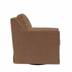 Club Swivel Chair Walnut Brown Faux Leather - WOVENBYRD