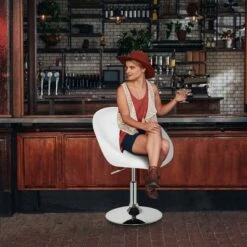 Costway 1PC Adjustable Modern Swivel Round Tufted Back Accent Chair PU Leather Black New