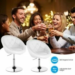 Costway 1PC Adjustable Modern Swivel Round Tufted Back Accent Chair PU Leather Black New -Living Room Chairs store unnamed file 14545