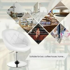 Costway 1PC Adjustable Modern Swivel Round Tufted Back Accent Chair PU Leather Black New -Living Room Chairs store unnamed file 14546