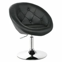 Costway 1PC Adjustable Modern Swivel Round Tufted Back Accent Chair PU Leather Black New -Living Room Chairs store unnamed file 14551