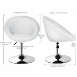 Costway 1PC Adjustable Modern Swivel Round Tufted Back Accent Chair PU Leather White