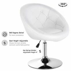 Costway 1PC Adjustable Modern Swivel Round Tufted Back Accent Chair PU Leather White -Living Room Chairs store unnamed file 14561