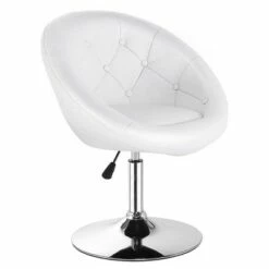 Costway 1PC Adjustable Modern Swivel Round Tufted Back Accent Chair PU Leather White -Living Room Chairs store unnamed file 14564