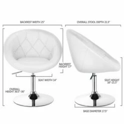 Costway Set of 2 Swivel Bar Stools Height Adjustable Round Tufted Back Bar Chairs White