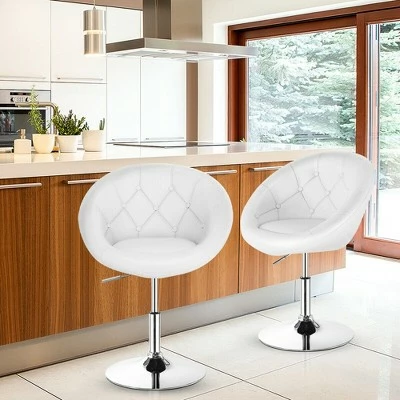 Costway Set of 2 Swivel Bar Stools Height Adjustable Round Tufted Back Bar Chairs White 4 Costway Set of 2 Swivel Bar Stools Height Adjustable Round Tufted Back Bar Chairs White - Image 2