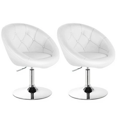 Costway Set of 2 Swivel Bar Stools Height Adjustable Round Tufted Back Bar Chairs White 5 Costway Set of 2 Swivel Bar Stools Height Adjustable Round Tufted Back Bar Chairs White - Image 3