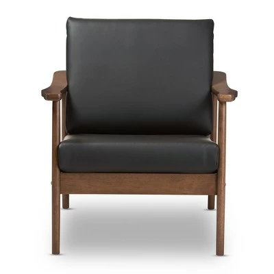 Venza Mid Century Modern Walnut Wood Faux Leather Lounge Chair Black - Baxton Studio 3 Venza Mid Century Modern Walnut Wood Faux Leather Lounge Chair Black - Baxton Studio