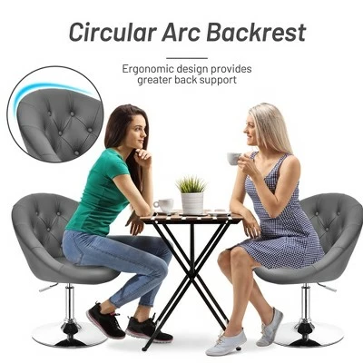 Costway Set of 2 Bar Stools Swivel Vanity Accent Chairs w/Round Tufted Back Grey 9 Costway Set of 2 Bar Stools Swivel Vanity Accent Chairs w/Round Tufted Back Grey - Image 7