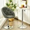 Costway Adjustable Bar Stool Swivel Vanity Accent Chair w/Round Tufted Back Grey