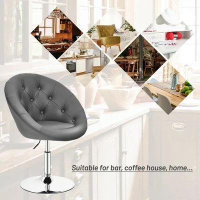 Costway Adjustable Bar Stool Swivel Vanity Accent Chair w/Round Tufted Back Grey 6 Costway Adjustable Bar Stool Swivel Vanity Accent Chair w/Round Tufted Back Grey - Image 4