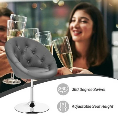 Costway Adjustable Bar Stool Swivel Vanity Accent Chair w/Round Tufted Back Grey 7 Costway Adjustable Bar Stool Swivel Vanity Accent Chair w/Round Tufted Back Grey - Image 5