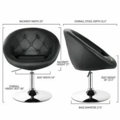 Costway Set of 2 Swivel Bar Stools Height Adjustable Round Tufted Back Bar Chairs Black