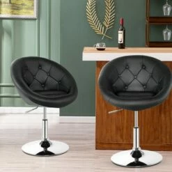 Costway Set of 2 Swivel Bar Stools Height Adjustable Round Tufted Back Bar Chairs Black -Living Room Chairs store unnamed file 14649