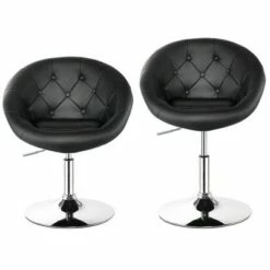Costway Set of 2 Swivel Bar Stools Height Adjustable Round Tufted Back Bar Chairs Black -Living Room Chairs store unnamed file 14651
