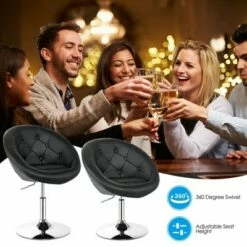Costway Set of 2 Swivel Bar Stools Height Adjustable Round Tufted Back Bar Chairs Black -Living Room Chairs store unnamed file 14653