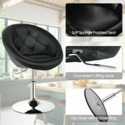 Costway Set of 2 Swivel Bar Stools Height Adjustable Round Tufted Back Bar Chairs Black -Living Room Chairs store unnamed file 14655