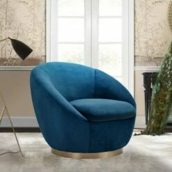 Yves Velvet Swivel Round Accent Chair - Armen Living Gray