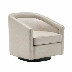 Classic Barrel Swivel Chair Distressed Tan Faux Leather - WOVENBYRD