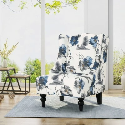Toddman High-Back Club Chair Floral Print Blue - Christopher Knight Home 3 Toddman High-Back Club Chair Floral Print Blue - Christopher Knight Home