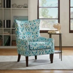 Helena Shelter Wing Chair Blue/Cream- Madison PArk