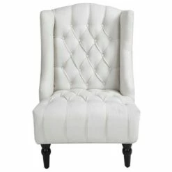 Living Room Chairs store 25 HomCom Linen Fabric Button Tufted Tall Wingback Accent Chair with Wooden Legs