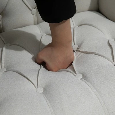 HomCom Linen Fabric Button Tufted Tall Wingback Accent Chair with Wooden Legs 5 HomCom Linen Fabric Button Tufted Tall Wingback Accent Chair with Wooden Legs - Image 3