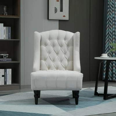 HomCom Linen Fabric Button Tufted Tall Wingback Accent Chair with Wooden Legs 8 HomCom Linen Fabric Button Tufted Tall Wingback Accent Chair with Wooden Legs - Image 6