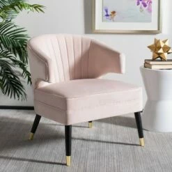 Living Room Chairs store 23 Stazia Wingback Accent Chair Pale Pink/Black - Safavieh