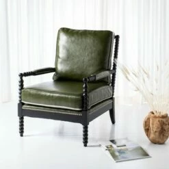 Annabelle Leather Armchair Forest Green - Safavieh