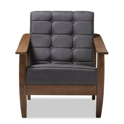 Larsen Walnut Wood Lounge Chair Gray - Baxton Studio 7 Larsen Walnut Wood Lounge Chair Gray - Baxton Studio - Image 5